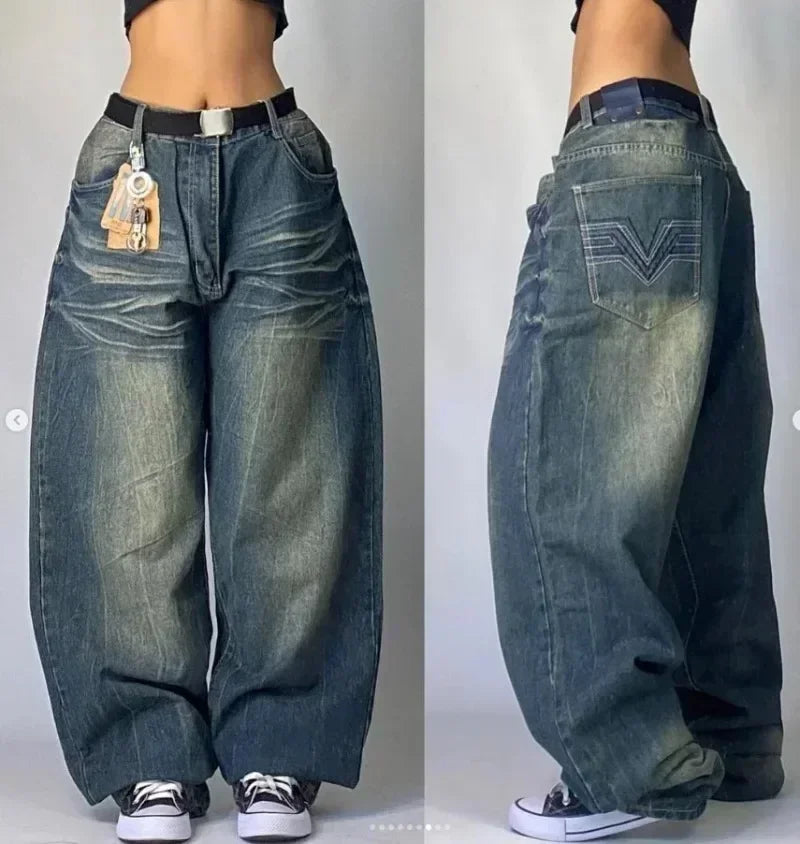 FORUWISH  -  American New Trend 90s Retro Letter Printing Washed Baggy Jeans Female Y2K Harajuku Hip Hop Gothic High Waist Wide Leg Pants