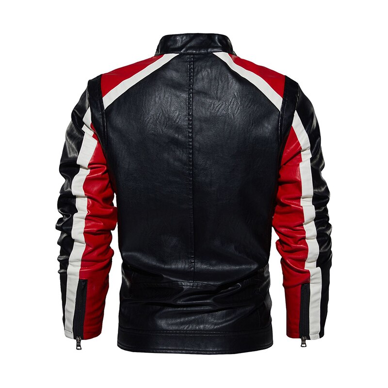 Motorcycles Biker Leather Jacket Men Coats Fall Fashion Slim Fit Stand Collar Zip-up Jackets Winter Vintage Patchwork Men's Coat