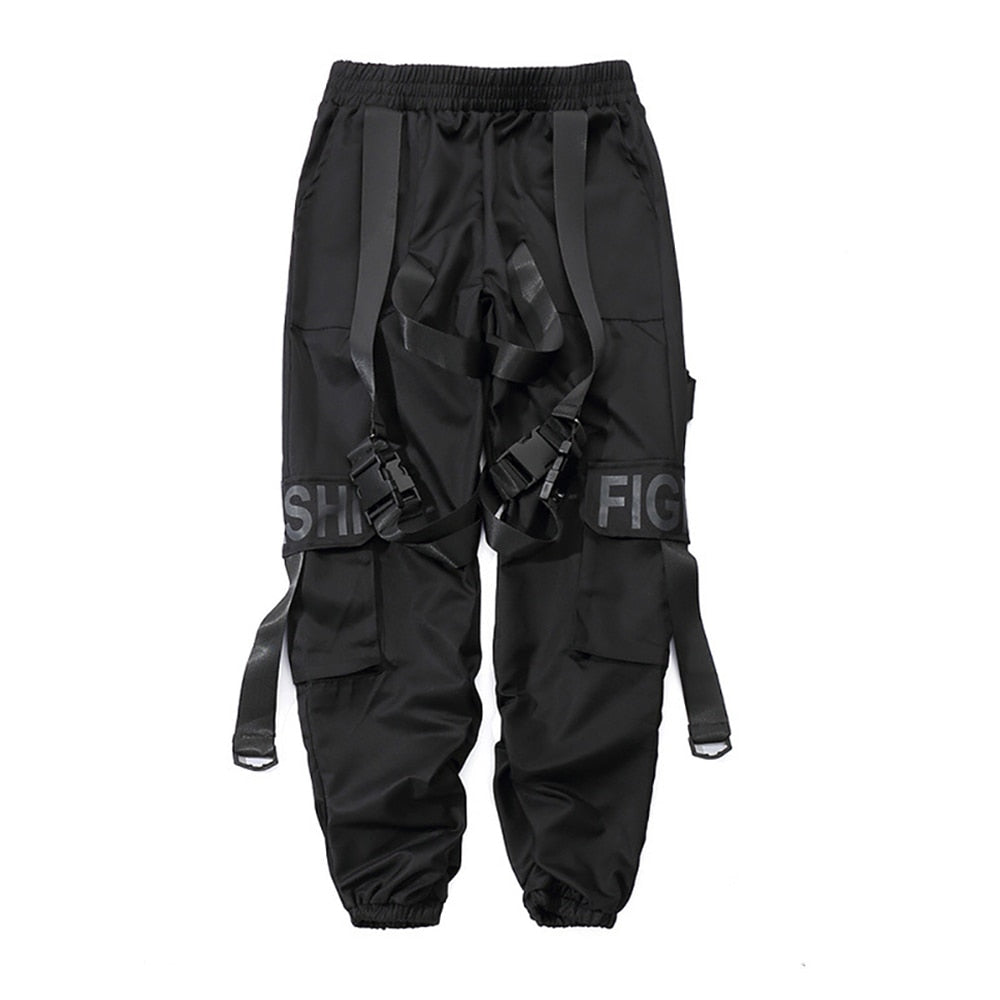 Men Cargo Pants Men’s Casual Hip Hop Harem Pant Hit Color Pocket Male Trousers Sweatpants Streetwear Ribbons Techwear Joggers