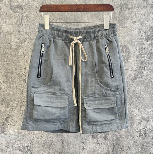 Summer Oversized Zipper Multi-pocket Functional Cargo Shorts High Street Fashionable Five-point Men's Overalls Straight Baggy