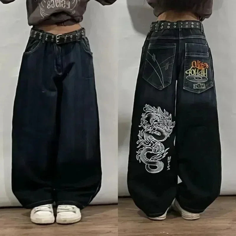 FORUWISH  -  American New Trend 90s Retro Letter Printing Washed Baggy Jeans Female Y2K Harajuku Hip Hop Gothic High Waist Wide Leg Pants