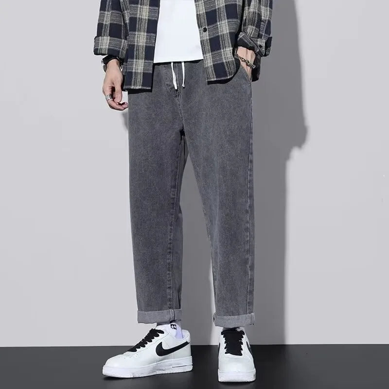 Jeans Men Teens Straight Loose Vintage Casual All-match Simple Vintage Korean Fashion Harajuku Streetwear Trousers Summer Ins