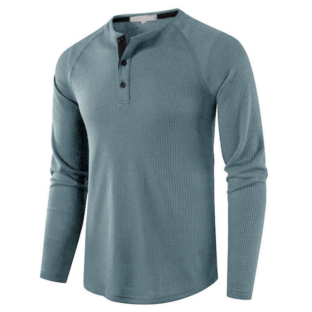 Men's Grey Waffle Mens Henley Shirt Casual Solid Breathable High Quality Shirts Regular Fit Long Sleeve Basic Tops Tees Homme