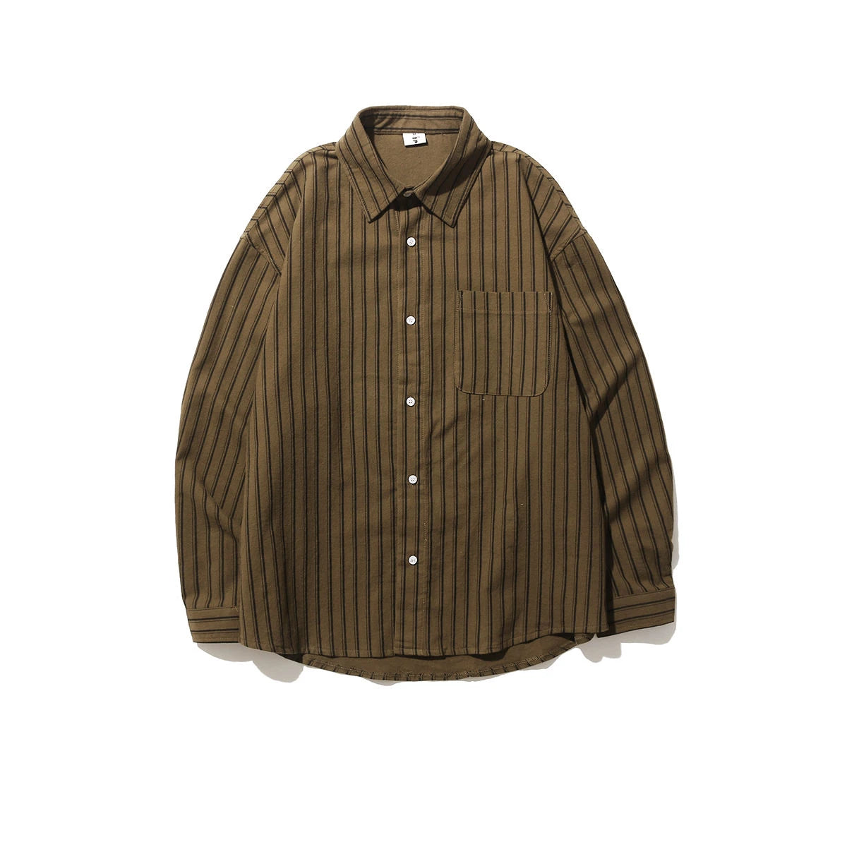 Spring Japanese Retro Brown Striped Shirts for Men and Women Loose Long-sleeved Pocket Button Lapels Casual Men Shirt Jackets