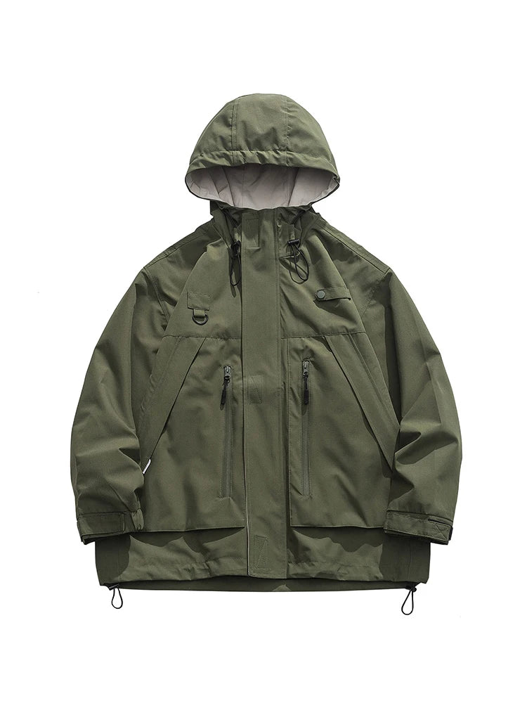 Outdoor Charge long Coat Men's Autumn Tide Brand Work Jacket Loose winter Military jackets Green Boys' Mountain Hooded Top