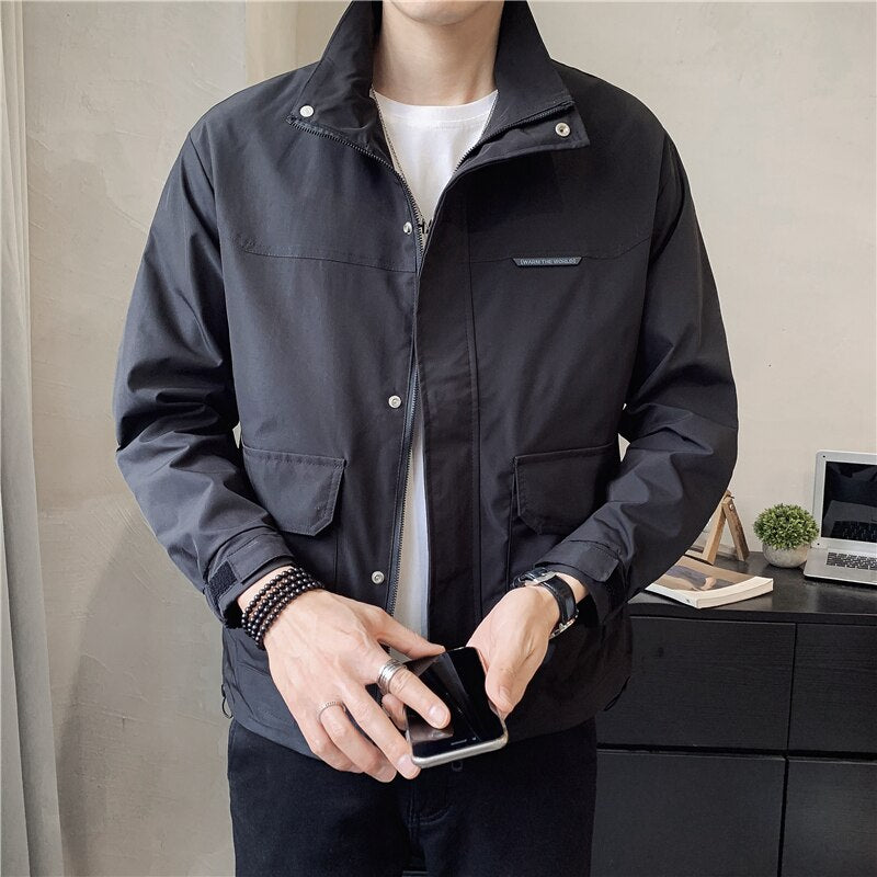 Spring New Men's Stand Collar Thin White Jacket Korean Style Fashion Casual Solid Color Jacket Male Trend Brand Coat