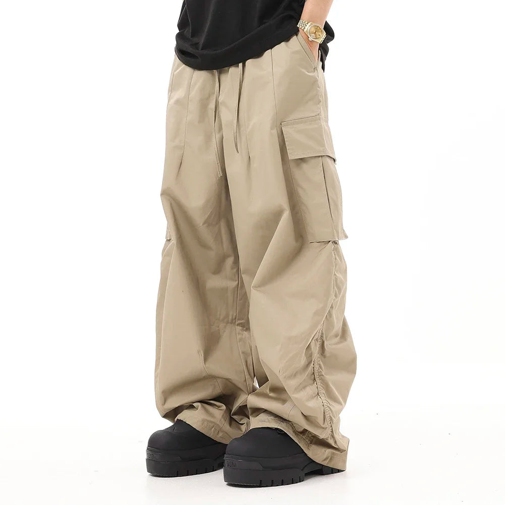 Classic Design Multi Flap Pockets Cargo Pants,Men's Loose Fit Drawstring Cargo Pants，For Skateboarding,Street,Outdoor Camping