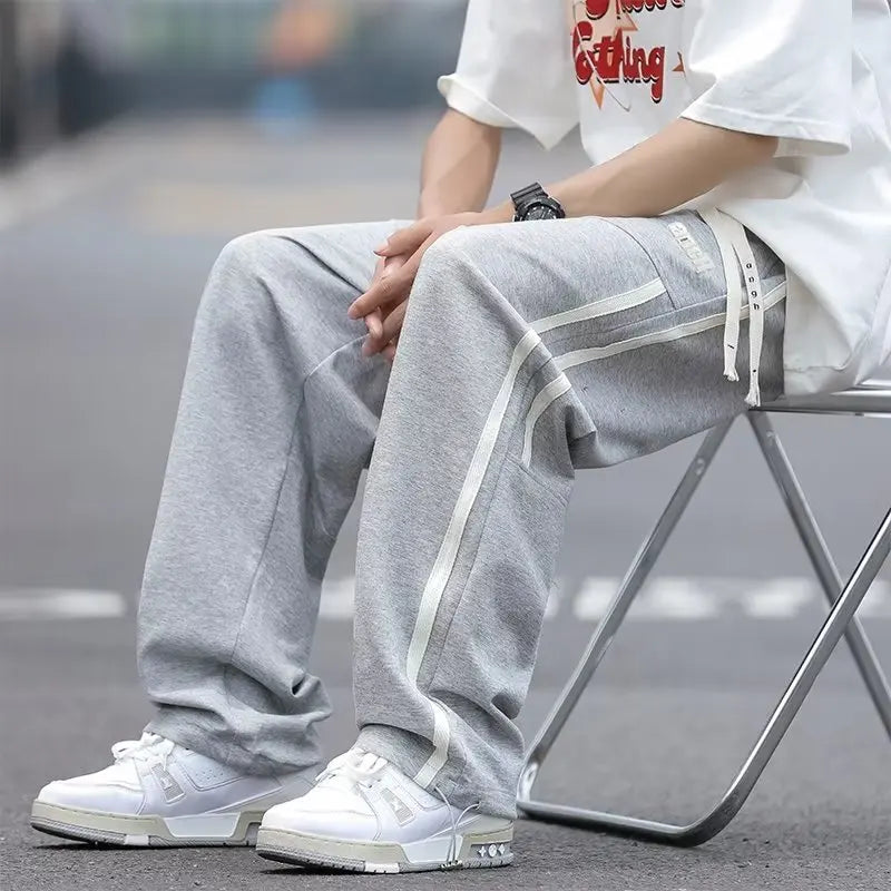 Pants Men Baggy Chic Japanese Style Harajuku Side-striped Summer All-match High Street Tie-ankle Hipster Handsome Popular Daily
