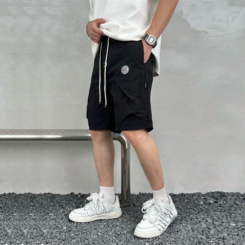 Summer New Men's Elastic Waist Embroidered Oversize Shorts Loose Breathable Sports Quick-drying Short Pants Male