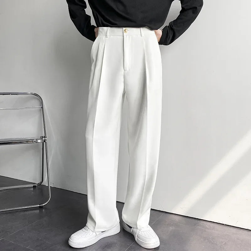 2024 New Men White Straight Pants Fashion Korean Loose Suit Trousers Casual Draped Baggy White Wide Pant Male Streetwear