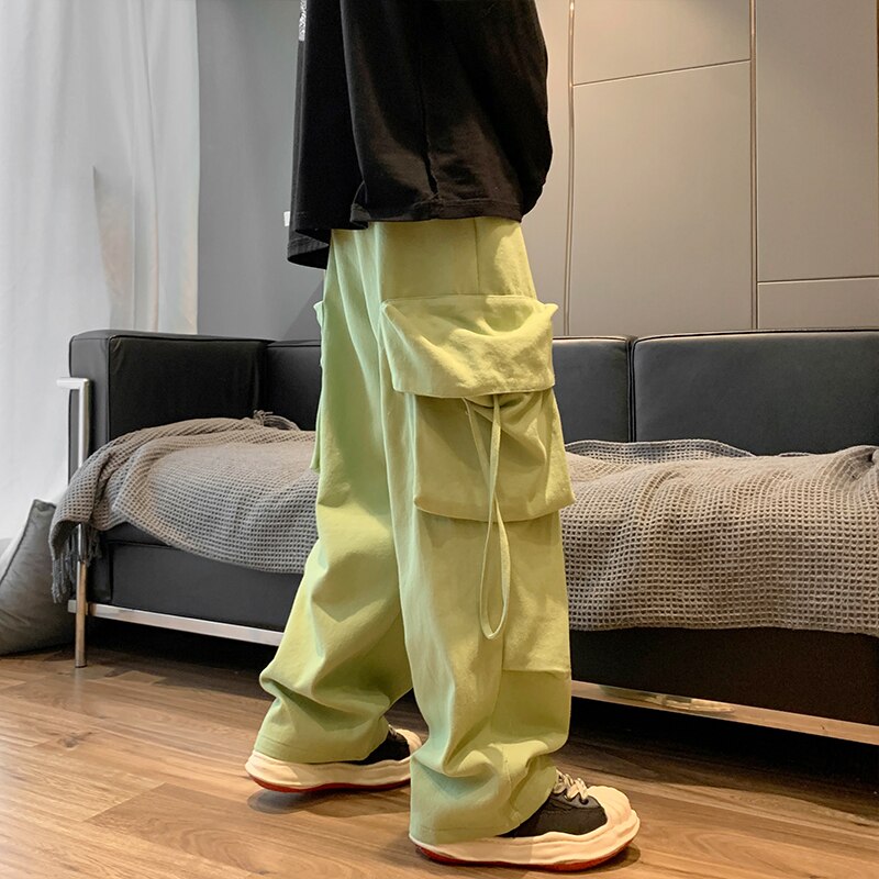 Men's Cotton Cargo Pants Both Side Big Pockets Men Streetwear Fashion Wide-leg Pants Sweatpants Loose Comfortable Trousers