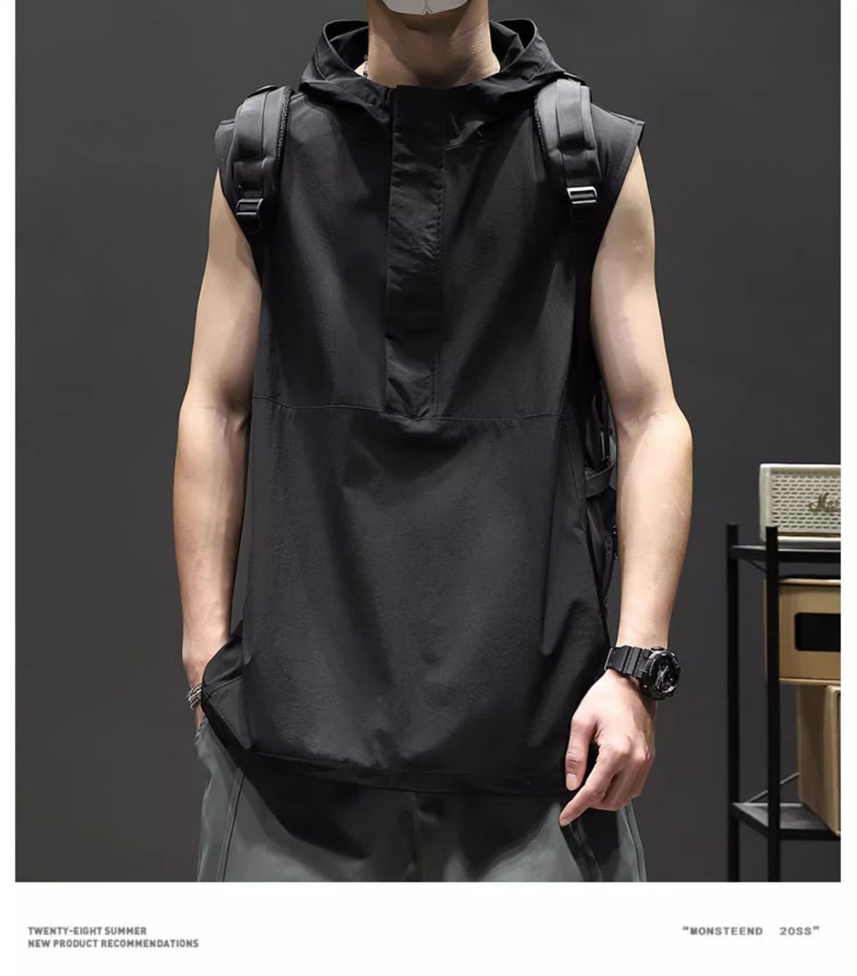 Summer Casual Pullover Shirt Tess Vest Men's Loose Sleeveless Cool Boy Versatile Sports Tops Solid Hooded Undershirt