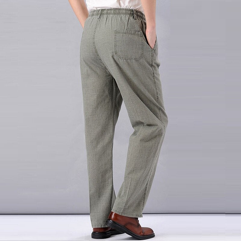 Men's Linen Pants High Waist Lightweight Summer Pants Men 2023 Thin Clothing Loose Cotton Trouser Elastic Band Work Vintage Pant