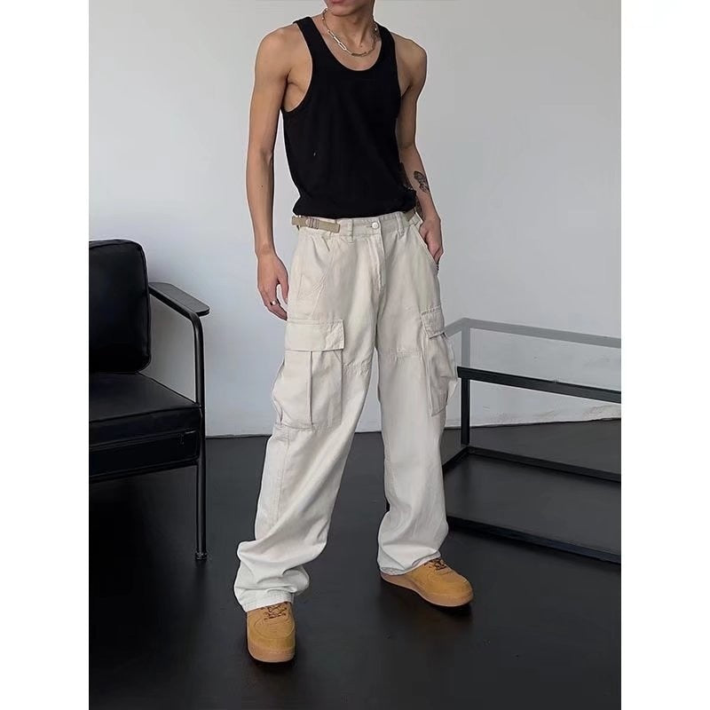 Japanese cityboy heavy cotton overalls wide leg pants European and American street high waist slim hiphop big mouth bag fashion