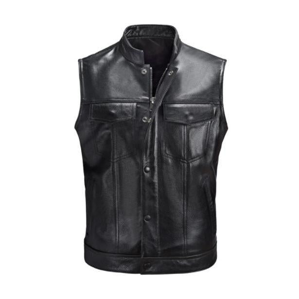 Men 2023 Autumn Fashion PU Leather Vest Jackets Men Motorcycle Slim Fit Waistcoat Male Pocket Zipper Sleeveless Jacket U150