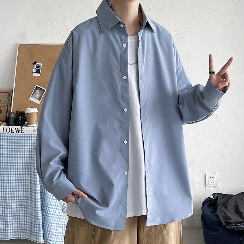 Men Korean Fashion White Long Sleeve Shirts Mens Harajuku Black Oversized Shirt Male Button Up Shirts Blouses 5XL