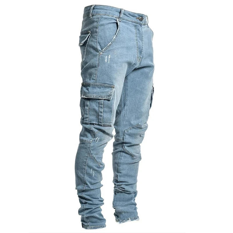 FORUWISH  -  New Men's Slim Fit Stretch Jeans Casual Fashion Multi Pocket Cargo Denim Pants High Street Men's Jeans Work Hip Hop Trousers