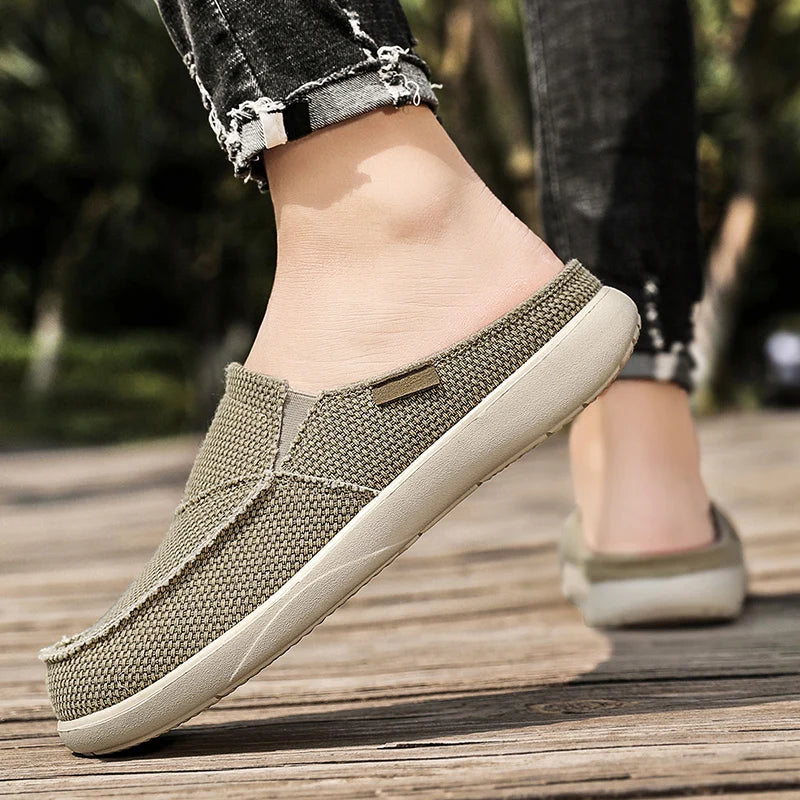 Canvas Slip On Half Shoes For Men 2024 Casual Slippers For Summer Free Shipping Breathable Lightweight Big Size 47 Zapatillas