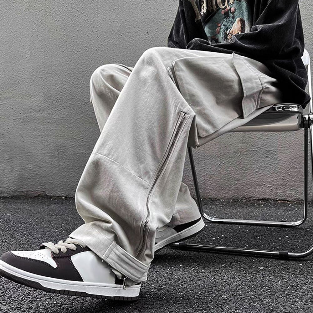 Men's White Y2K Cargo Pants Trousers Pocket Zipper Techwear Baggy Wide Leg Pants Overalls Streetwear Hip Hop bomber Sweatpants