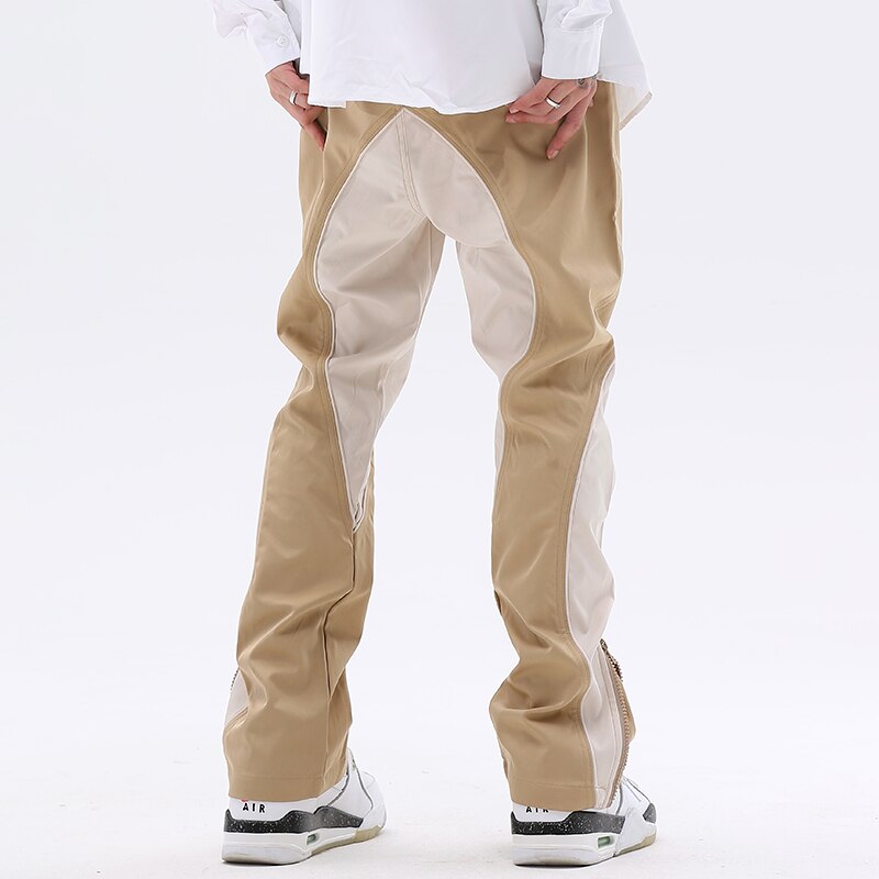 Retro Ankle Zipper Colot Match Drawstring Track Pants High Street Spliced Casual Baggy Straight Oversize Trousers