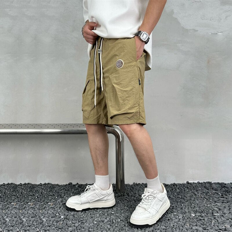 Summer New Men's Elastic Waist Embroidered Oversize Shorts Loose Breathable Sports Quick-drying Short Pants Male