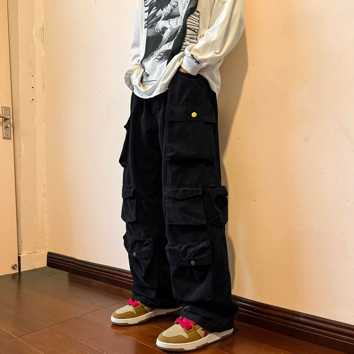 Multi-pockets Cargo Pants Harajuku Streetwear Casual Tooling Pant Men's Hip-hop Mopping Trousers Vintage Daily Wide Leg Pants