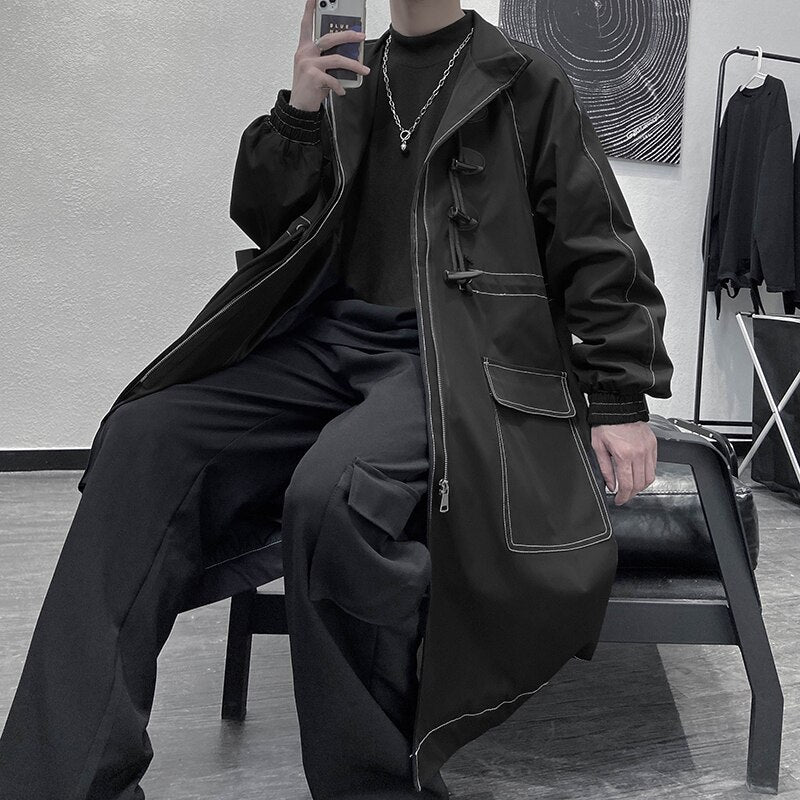 Trench Men Big Pockets Solid Oversize Leisure Teens Long Jacket Duffle Coat Stylish Outwear Hombre Korean Style BF