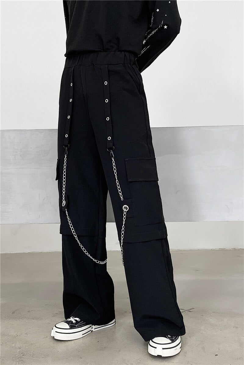 2023 Men Spring Autumn New Long Wide-leg Pants Men's Casual Loose Straight Trousers Male Solid Color Casual Cargo Pants U213