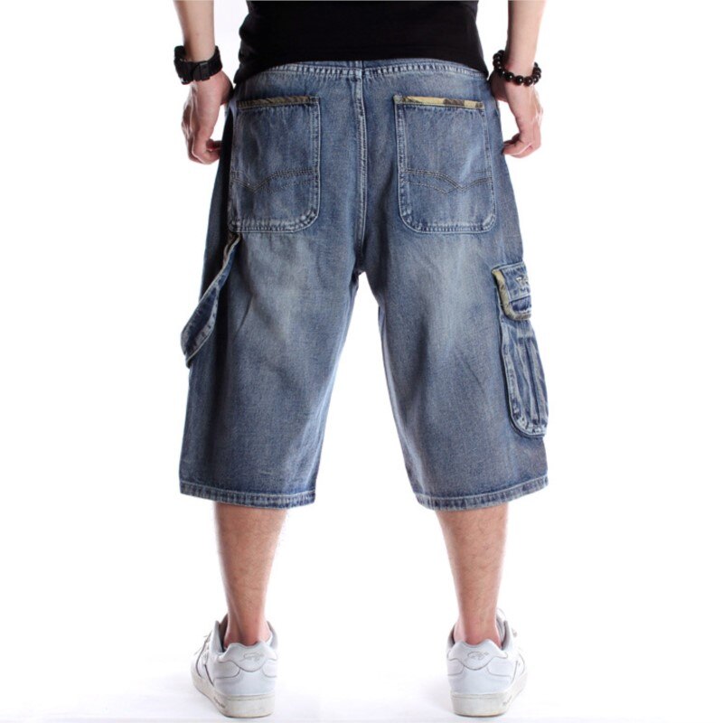 Summer Men's Loose Multi Pockets Cargo Denim Shorts Hip Hop Wide Leg Jeans Street Skateboarding Capris Shorts Plus Size 44 46