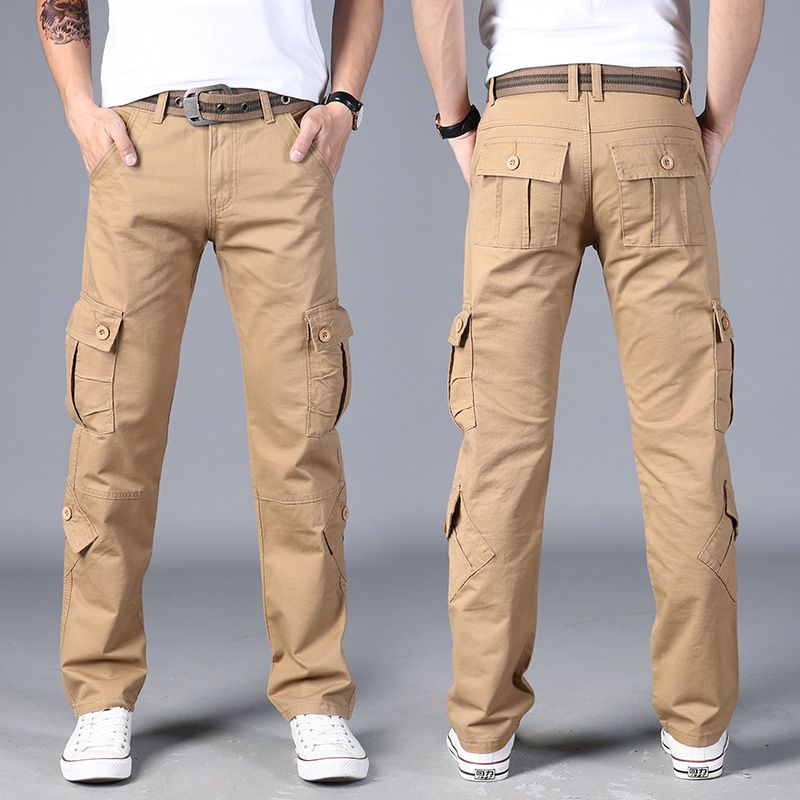 2023 Hot Sale Autumn Men's Cargo Pants Pure Cotton Casual Straight Loose Cargo Trousers Military Work Pants for Male B118