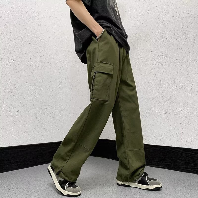 2023 Khaki cargo jogger vintage army pants men's summer thin ins trendy multi pocket straight tube casual pants Genuine