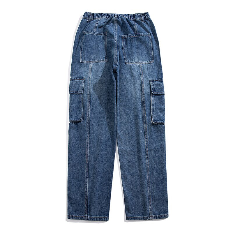 2023 Spring New Cargo Jeans Men's Baggy Big Pocket Denim Pants Street Fashion Casual Korean Wide Leg Trousers Streetwear