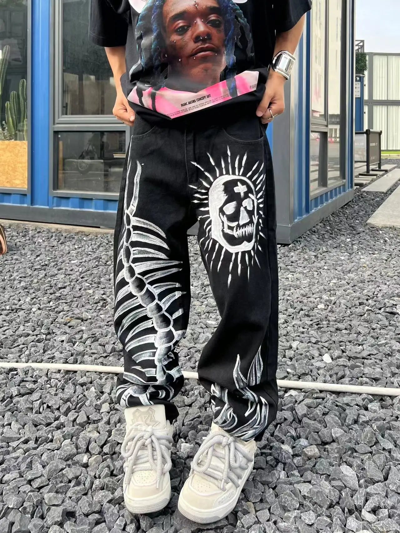 Workshop American China-Chic Hip Hop Skull Straight Tube Denim camo jogger vintage army Pants Black New Fashion trouser