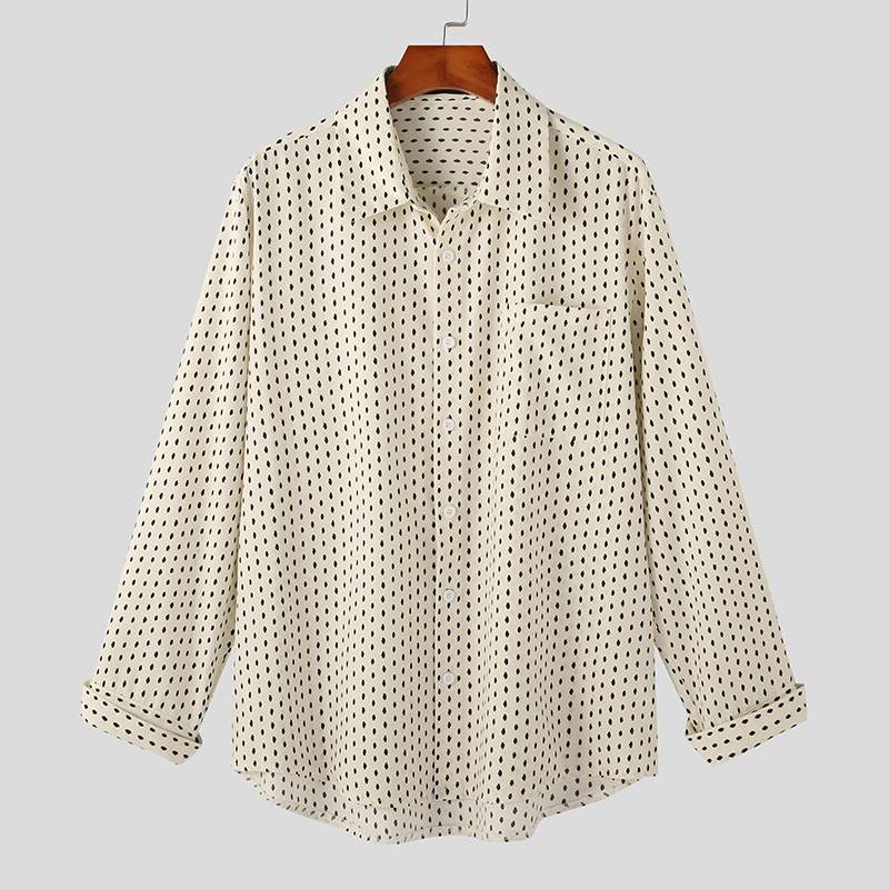 Fashion Men Shirt Polka Dot Print Lapel Long Sleeve Oversize Button Men Clothing 2023 Korean Style Casual Shirts S-5XL INCERUN