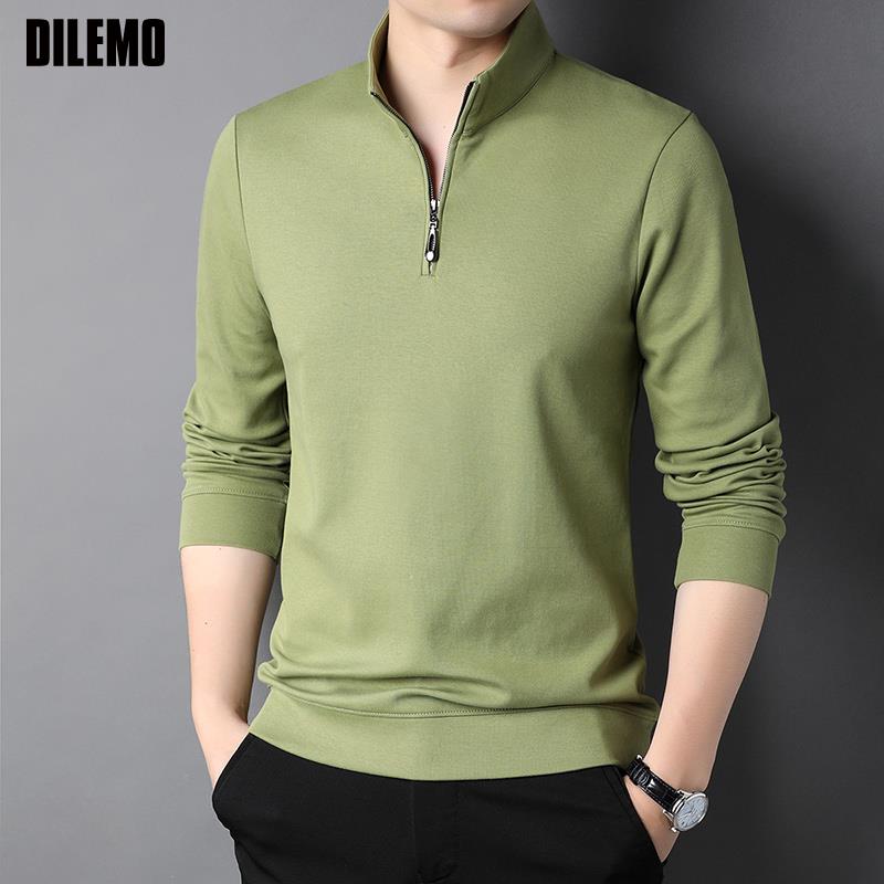 Top Grade 2023 New Fashion Brand Luxury Zipper Polo Shirt Men Casual Plain Korean Solid Color Long Sleeve Tops Mens Clothing