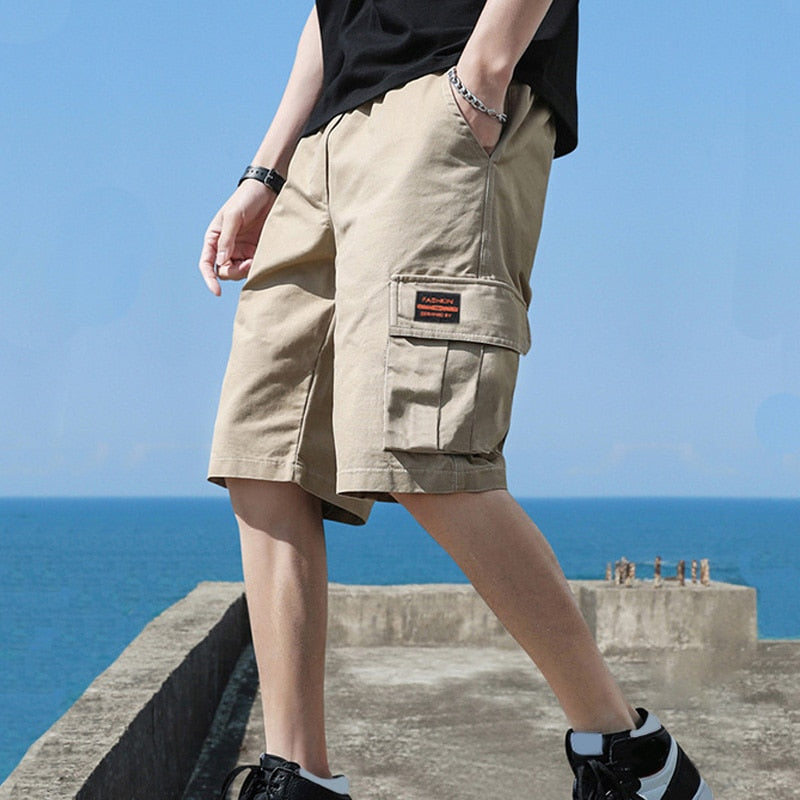 Mens Summer Shorts Harajuku Streetwear Cargo Shorts Fashion Black Multi-pocket Capri Pants Tactical Short Hot Breeches Hip Hop