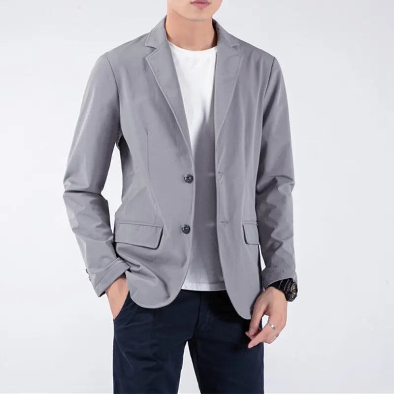 Spring And Summer New Men's Fashion Suit Pure Color Cotton Elastic Casual Jacket Lapel Single-Breasted Hundred Men's Clothing