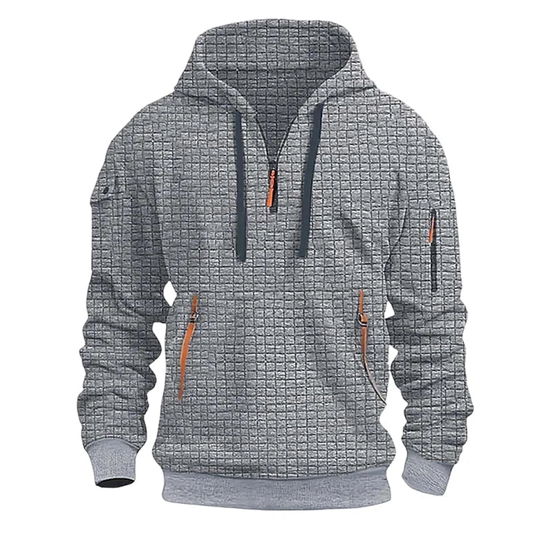 FORUWISH  -  Sports Fitness Mens Loose Hoodies Autumn Fashion Waffle Plaid Hooded Sweatshirts Men 2025 Spring Trendy Pockets Patchwork Hoodie