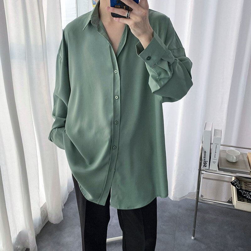 Summer Men's Oversize Shirt Solid Casual Shirts Harajuku Hip Hop Top Long Sleeve Men's Clothing Hawaii  Autumn Streetwear