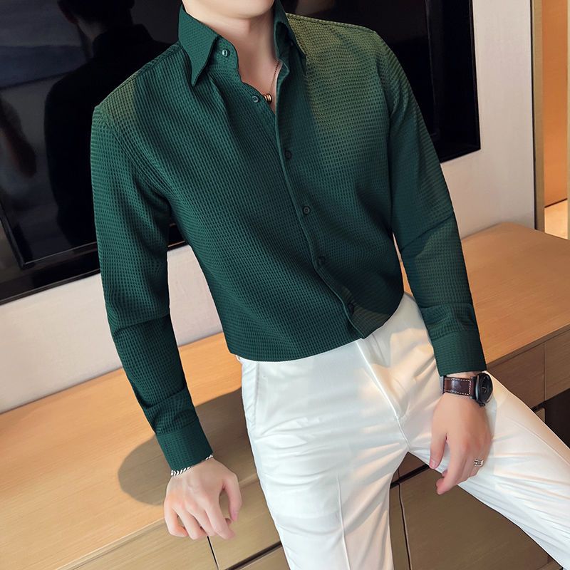 Fashion Lapel Button Solid Color Casual Shirt Men's Clothing Autumn New All-match Tops Long Sleeve Loose Korean ShirtS