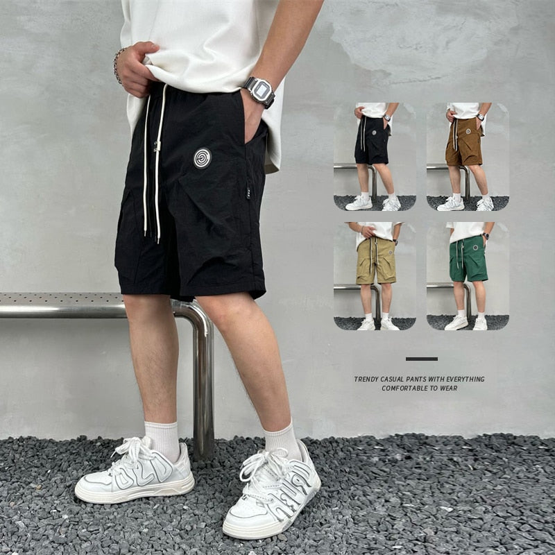 Summer New Men's Elastic Waist Embroidered Oversize Shorts Loose Breathable Sports Quick-drying Short Pants Male