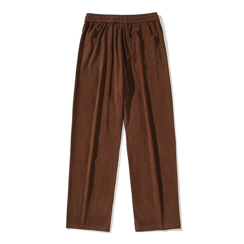 2023 Spring New Men's Corduroy Wide-leg Pants Korean Fashion Drawstring Design Casual Pants Male Brand Clothing Brown Grey