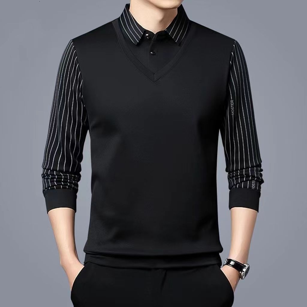 Business Casual Thin Slim Men Polo Shirt Spring Autumn New Button Lapel Striped Long Sleeve 2022 Fashion Korean Clothing Tops