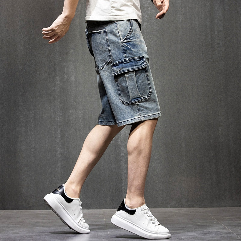 Trendy Summer Denim Cargo Shorts Men's Casual Boardshorts Loose Baggy Streetwear Hiphop Harem Plus Size Clothing