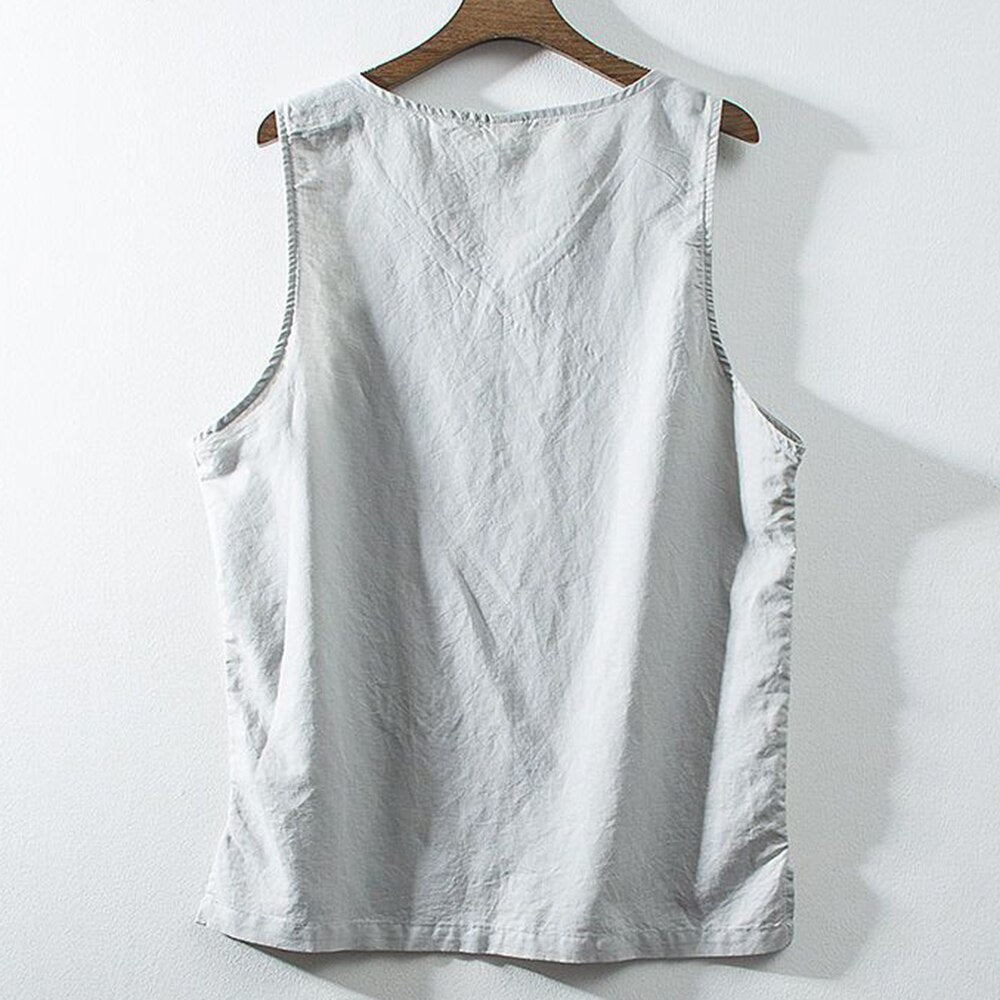 Summer Linen Vest Men's Loose Vest Retro Chinese Style Comfortable Vest Top V-neck Sleeveless Waistcoat Men's Clothing