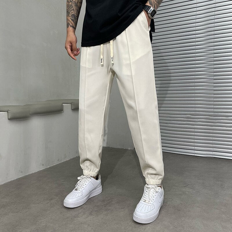 2023 Summer New Men's Thin Drape Ice Silk Pants Leg-in Air Conditioning Pants Korean Style Fashionable Loose Trousers Male