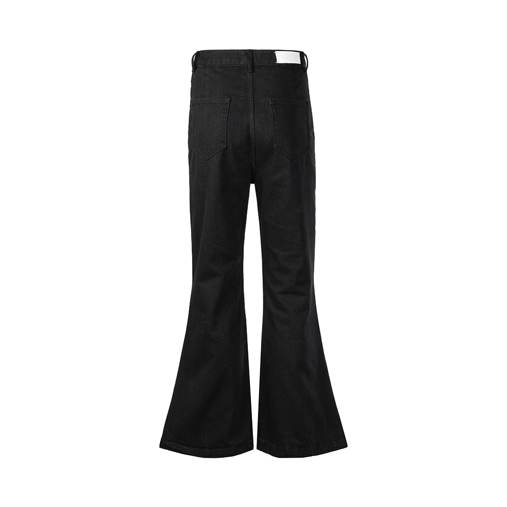 Y2K Style Wide Leg Black Vintage Jeans Flare Pants Men's Harajuku Solid Streetwear Baggy Casual Denim Trousers Oversized