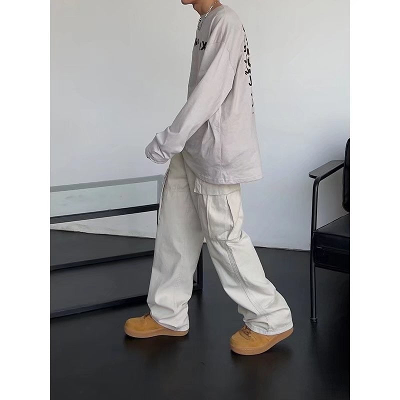 Japanese cityboy heavy cotton overalls wide leg pants European and American street high waist slim hiphop big mouth bag fashion