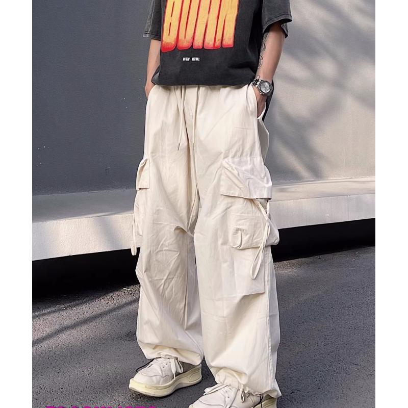 Blue Big Pocket New American Retro Straight Cargo Pants Men's Fashion Brand Summer Casual Loose Lovers Wide Leg Long Trousers