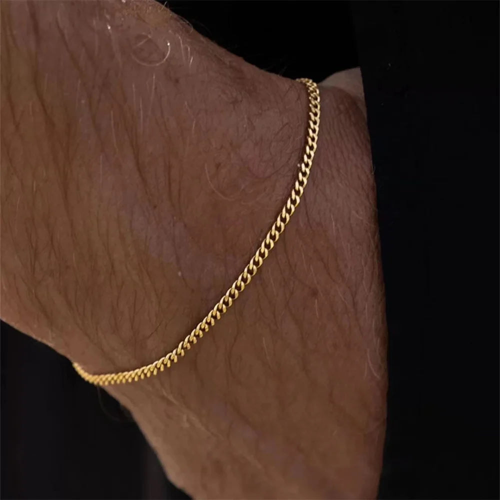 Hip Hop Stainless Steel Cuban Chain Bracelet For Women 3 5 7 mm Simple Stainless Steel Men Bracelet Gold Color Jewelry